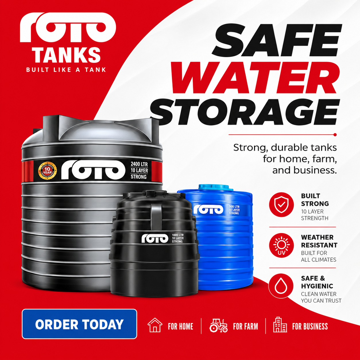 Roto Tanks water storage tanks for home, farm, and business in Kenya